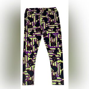 LuLaRoe TC2 (18+) Halloween Leggings with Black Cats Green & Purple Stripes SOFT
